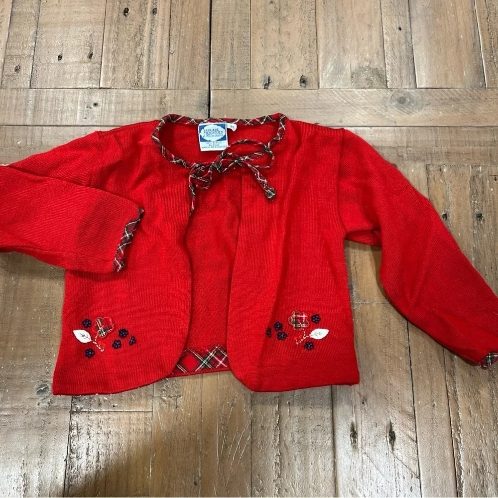 Carriage Boutique Blue Velvet Red Knit Dress And Sweater Set Girls 2-3T Plaid